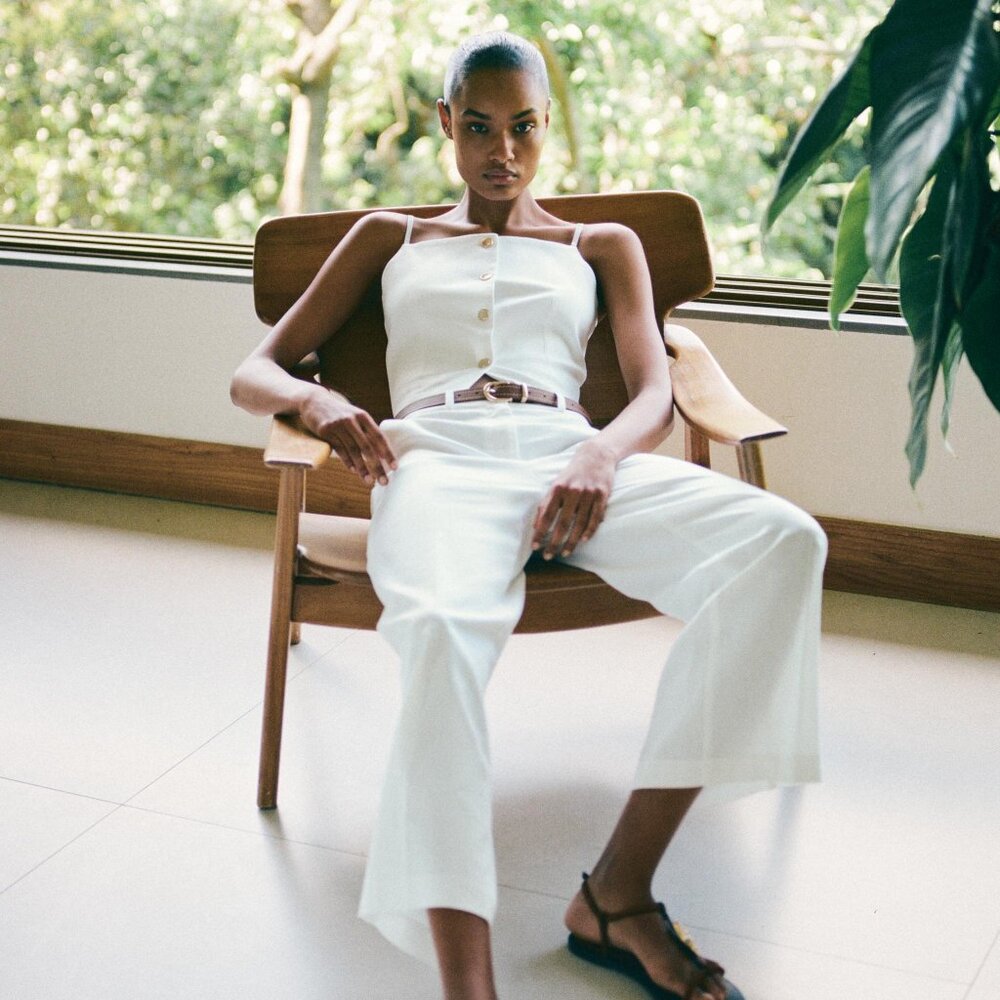 Zara Strappy Linen Blend Crop Vest in White Med NWT - Picture 4 of 7
